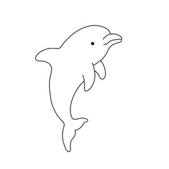 Vector isolated small simple cute cartoon jumping dolphin pose  colorless black and white contour line easy drawing