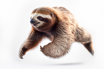 The paradox of the fast running sloth, dynamic pose on a white background © Giordano Aita