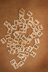 tiles with numbers, numerology and math concept