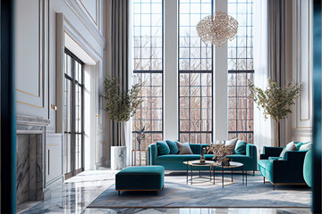 Fototapeta na wymiar luxury living room interior design, beautiful modern decoration - generative ai