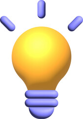 3d style yellow light bulb icon on transparent background. Idea, solution, business. PNG image