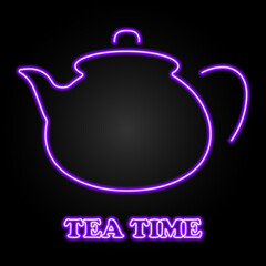 Obraz premium kettle tea neon sign, modern glowing banner design, colorful modern design trends on black background. Vector illustration.