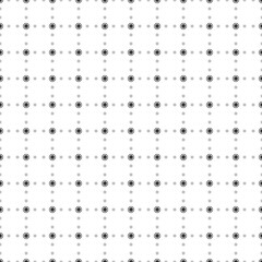 Square seamless background pattern from black sushi roll symbols are different sizes and opacity. The pattern is evenly filled. Vector illustration on white background