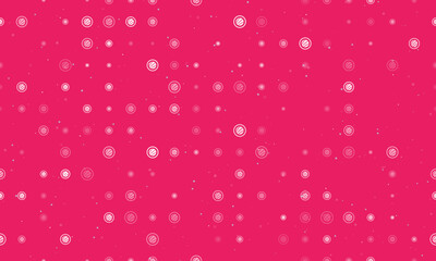 Seamless background pattern of evenly spaced white sushi roll symbols of different sizes and opacity. Vector illustration on pink background with stars - obrazy, fototapety, plakaty