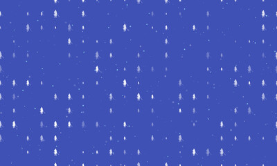 Seamless background pattern of evenly spaced white samurai symbols of different sizes and opacity. Vector illustration on indigo background with stars