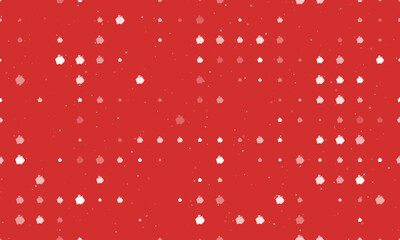Seamless background pattern of evenly spaced white piggy bank symbols of different sizes and opacity. Vector illustration on red background with stars