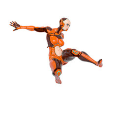 super cyborg girl is jumping like a comic hero