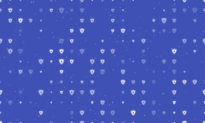 Seamless background pattern of evenly spaced white fire protection symbols of different sizes and opacity. Vector illustration on indigo background with stars