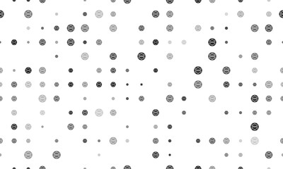 Seamless background pattern of evenly spaced black poker chip symbols of different sizes and opacity. Vector illustration on white background