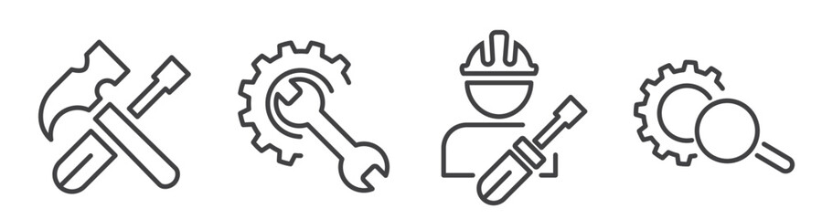 Maintenance Service and support - thin line icon collection on white background - vector illustration