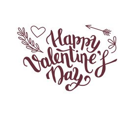 Happy Valentine's Day, gorgeous lettering written with elegant calligraphic font. Isolated inscription in black.