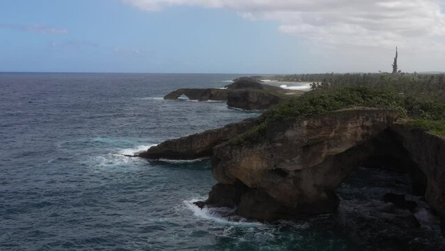 Drone flight over coastline at Cueva Del Indio Puerto Rico