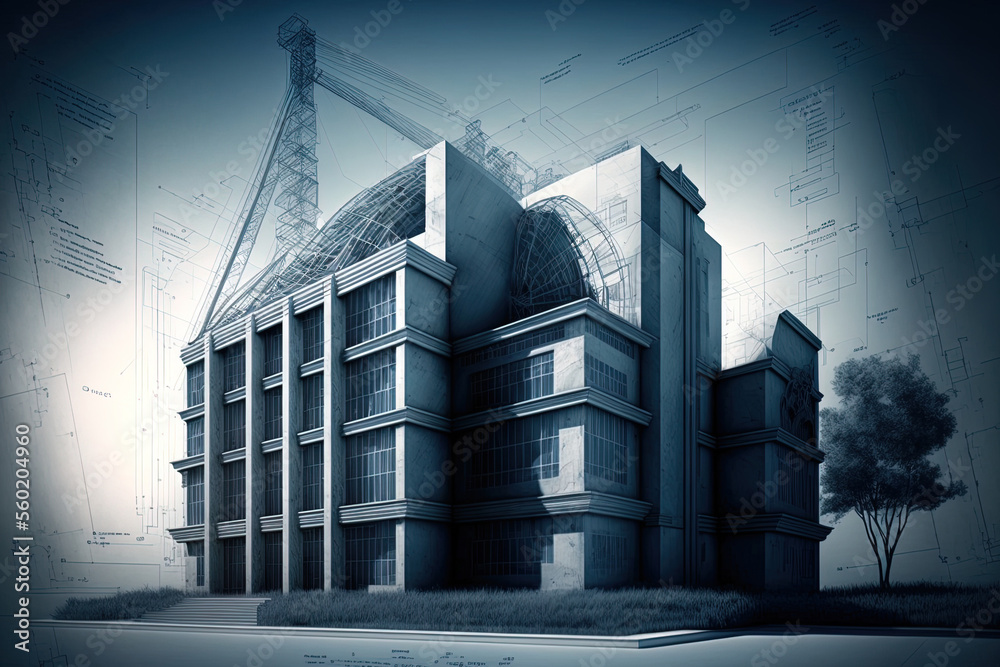 Poster create a building's blueprint architecture. generative ai