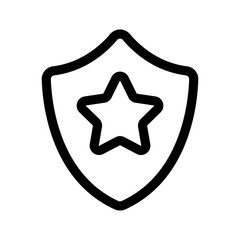 Shield with star icon line isolated on white background. Black flat thin icon on modern outline style. Linear symbol and editable stroke. Simple and pixel perfect stroke vector illustration