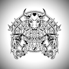 Bull Warrior Armor Illustration Drawing Outline Vector