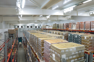 Warehouse of a food production factory with air-conditioned and cooled