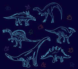 Dinosaur skeleton illustration. Dinosaur fossil vector illustration
