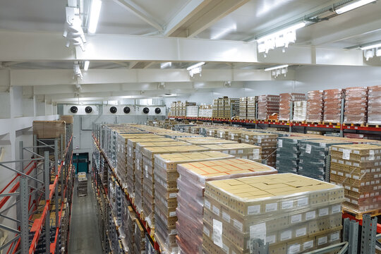 Warehouse of a food production factory with air-conditioned and cooled