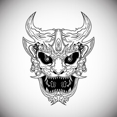 Oni Japanese Demon Outline Draw Illustration Artwork Vector