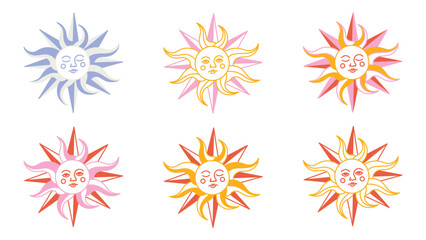  Magic background groovy in retro trend style with clipart elements. mystical vector isolated pattern. editable stroke clipart stickers. Esoteric element witchcraft. Collection of occult symbols y2k