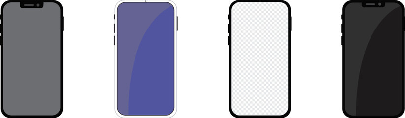 Realistic models smartphone with transparent screens. Smartphone mockup collection. Device front view. 3D mobile phone with shadow. Vector illustration