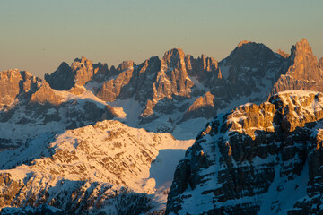 sunrise in the snow dolomites