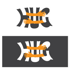 Caption hug with both hands, sticker, icon, vector.
