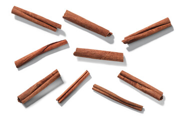 Cinnamon or cassia sticks (dried bark) isolated png, top view