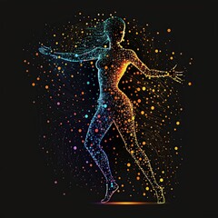 Fototapeta na wymiar illustration of colored transparent lines forming the figure of a dancing woman,image generated by AI