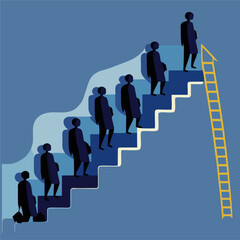 The vector image  show the person or people moving up the ladder, step by step, as they progress in their careers