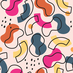 Vector seamless pattern with hand drawn organic abstract shapes and lines
