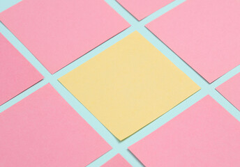 Empty Memo square sheets of paper close up