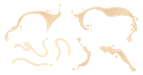 Mayonnaise sauce cream stains flowing drops vector illustration isolated on white background