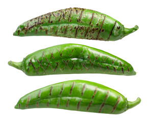 Roasted Hatch Green chile peppers (Numex New Mexico pod type) isolated png