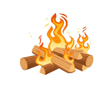 Bonfire with burning wood and flame vector illustration isolated on white background
