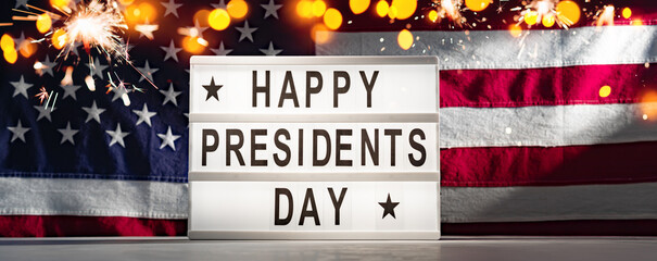Happy President's Day words on lightbox. Washington's birthday holiday concept