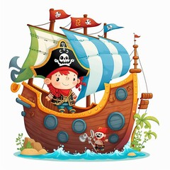Naklejka premium illustration for children of pirate ship,image generated by AI