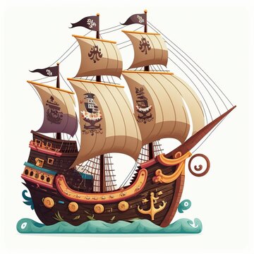 illustration for children of pirate ship,image generated by AI