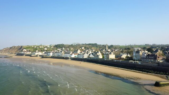 The town of Arromanches in Europe, France, Normandy in spring on a sunny day.