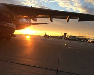 airplane at sunset