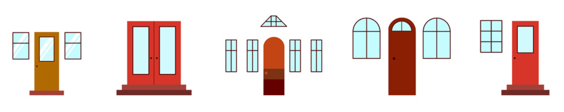Set of windows and doors on a transparent background, png, architecture, illustration, cartoon, isolated