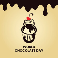 Happy world chocolate day, 7 july, Hand lettering for poster, postcard, label, sticker, logo, Vector illustration, social media post, banner, poster, flyer, typography