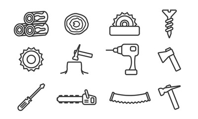 Set of Outline icon carpenter tools