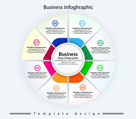 modern business infographic template design. Flat timeline infographic presentation element. Realistic circle diagram infographic. Business annual report data visualization.