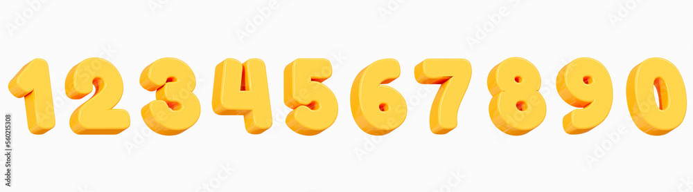 Fototapete 3d yellow numbers from 0 to 9. set volume number for poster and banner. golden text for party, birth