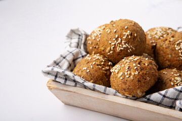 Homemade Gluten Free Bread Buns. Healthy Eating, Dieting, Balanced Food Concept.