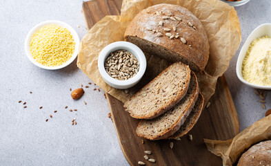Homemade Gluten Free Bread. Healthy Eating, Dieting, Balanced Food Concept.
