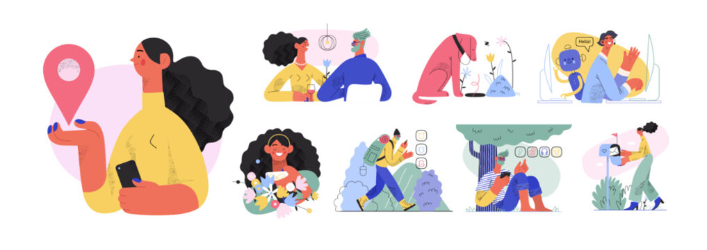 Online shopping and electronic commerce illustrations set - modern flat vector concept illustration of people and objects on online shopping. Promotion, discounts, sale and online orders concept