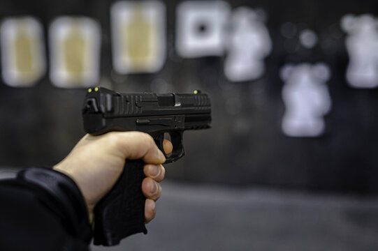 Pistol held at the shooting range