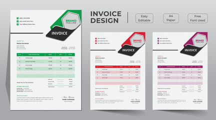 Fototapeta na wymiar Business invoice template design with price receipt, payment agreement, invoice bill, accounting, bill receipt